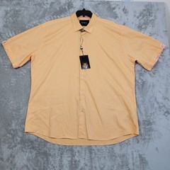Maceoo Mens 4XL Orange Geometric Short Sleeve Shirt Casual Italian Cottton