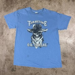 Gildan Tombstone OK Corral Skull Graphic T-Shirt Western Cowboy Tee Blue Mens M