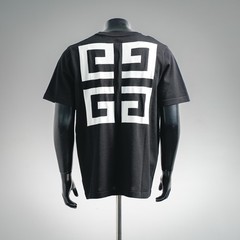 Givenchy Black Knit T-Shirt 4G Logo Back Graphic Short Sleeve Men’s