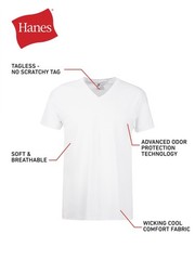 Hanes Mens Cotton, Moisture-wicking V-neck Tee Large, White – 6 Pack