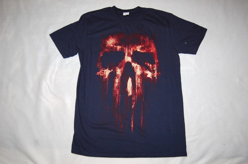 Mens S/S Tee Shirt NAVY BLUE Red Flame Skull SIZE M 38-40
