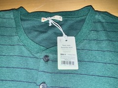 New Men’s MARINE LAYER DK LS Easy Stripe Henley Beach Shirt Pine Green Sz M $84