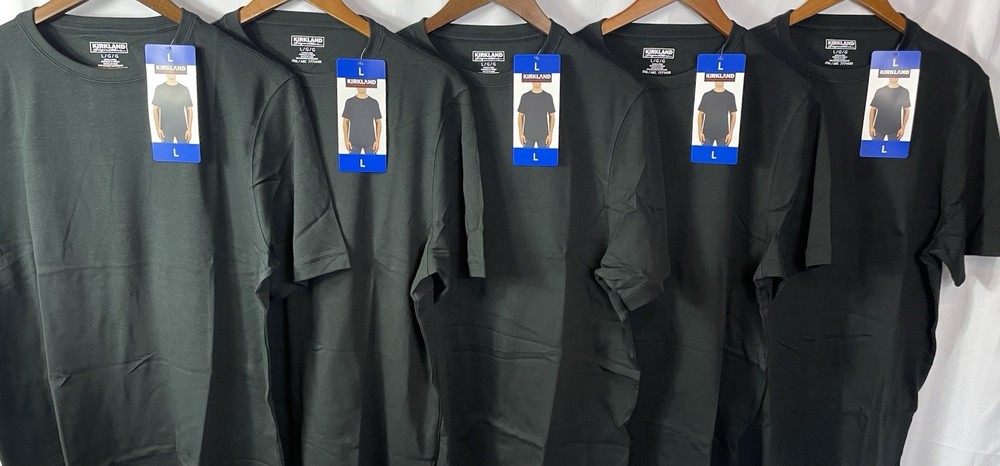 Kirkland Signature Men’s Lot of (5) BLACK 100% Pima Tee Pick Size M, L, XL NWT