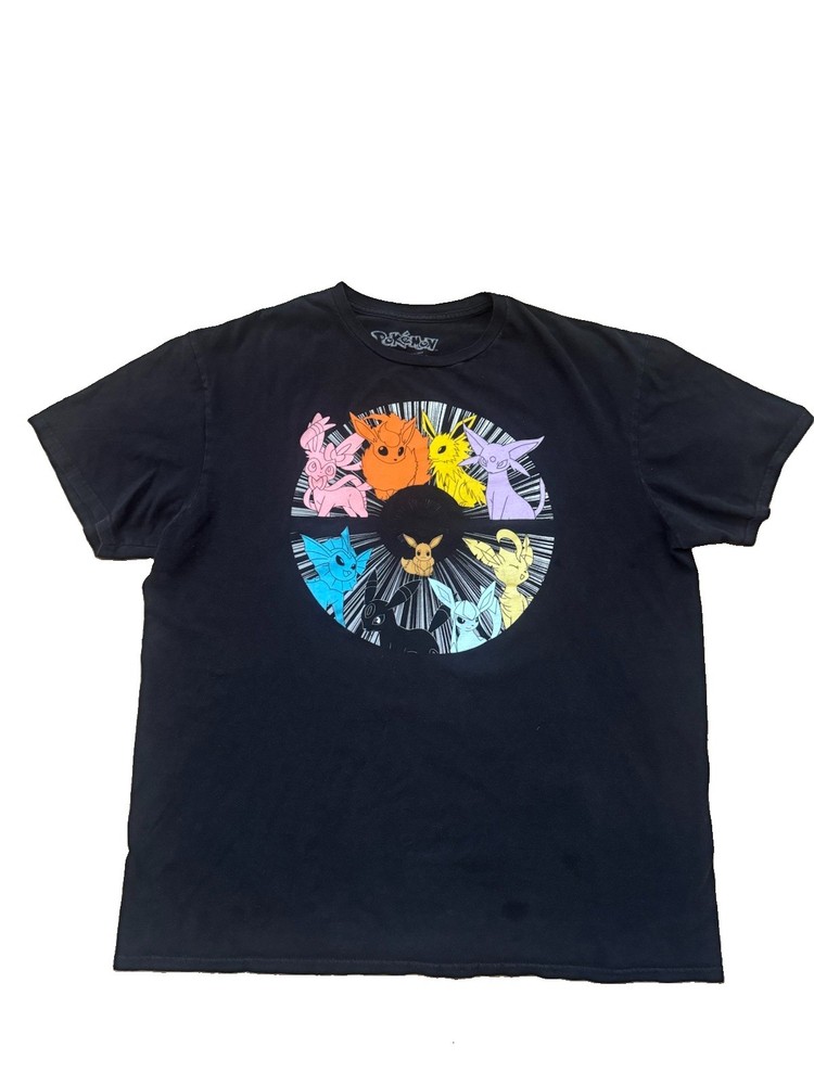 Pokémon Graphic T Shirt Eevee Eeveelutions Black Colorful Shirt Size L Men’s