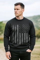 USA Flag Crewneck Sweatshirt | Vintage Distressed Flag | Patriotic Pullover