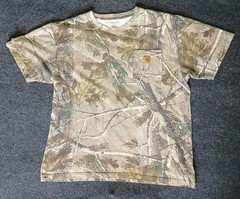 Carhartt Real Tree T-Shirt Mens L Camo Pocket Leather Patch Y2K Faded