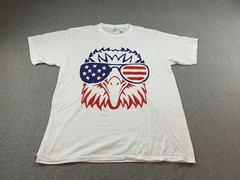 Port & Company Patriotic Eagle T-Shirt Mens L White Red Blue Sunglasses Cool