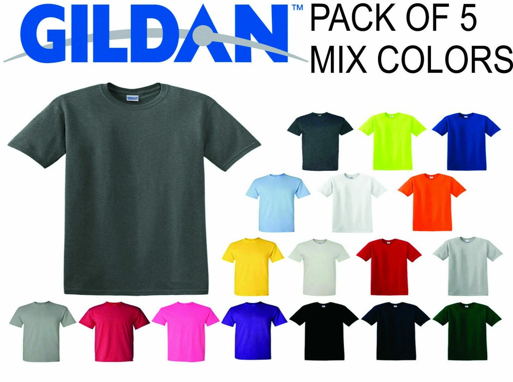 (5 Pack) GILDAN Short Sleeve Mix Colors Plain Blank T Shirts Tee Assorted Mix