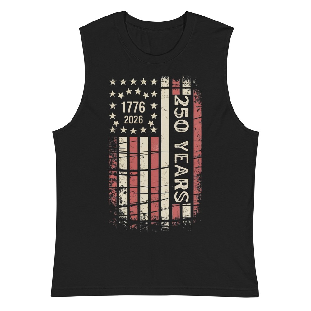 America’s 250th Birthday Distressed Flag Design Unisex Muscle Shirt