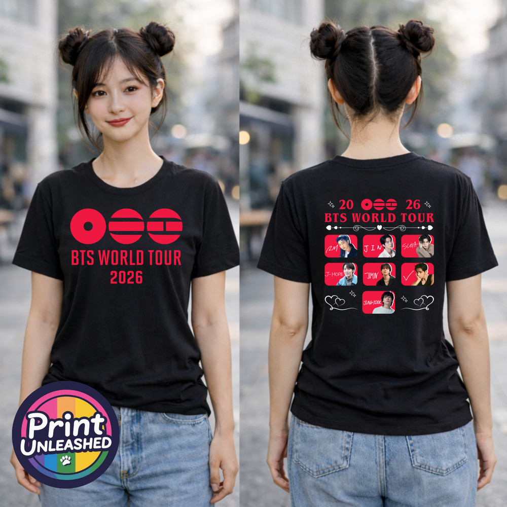 KPOP Premium Printed T-Shirt BTS Tour Front & Back 5 Styles Black Kid Adult Teen