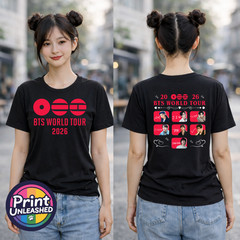 KPOP Premium Printed T-Shirt BTS Tour Front & Back 5 Styles Black Kid Adult Teen