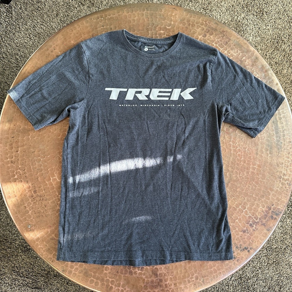 Trek Bicycles T Shirt Dark Dk. Grey Medium Med Waterloo Wisconsin 1976 Bontrager