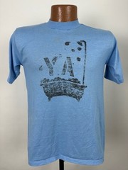 Vintage 80s Graphic T-Shirt M Tight Fit Shower Novelty Grunge Sports Blue USA
