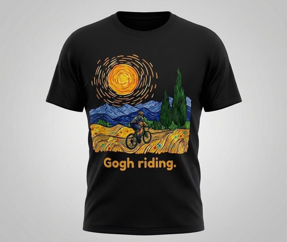 Van Gogh Riding Bicycle T-Shirt Cotton Graphic Tee Cycling Art Gift
