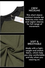 Men’s Muscle T-Shirt Pleated Raglan Sleeve Bodybuilding Gym Tee Short Sleeve …