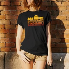 Indiana Groovy Sunset – Landscape Vacation Home State T Shirt – Black