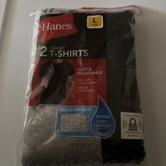Hanes Color T-shirts Large 42-44 Black-Grey 2-pac Cotton Poly Machine Wash