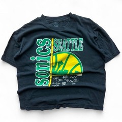90s vtg Seattle SuperSonics NBA Graphic Tee single-stitch black tee XL