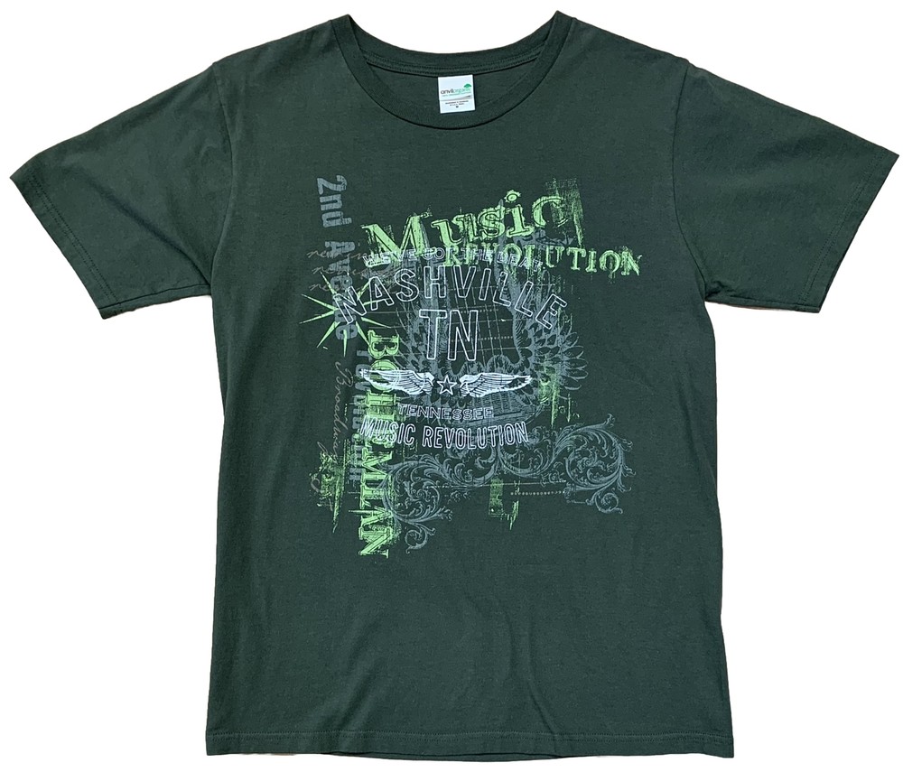 Nashville Tennessee Music Revolution Bohemian 2nd Ave T-shirt Size Medium Green