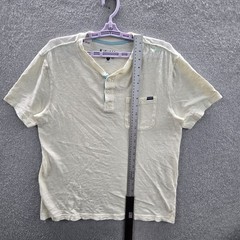 Chubbies Men Shirt M Cream Button Logo Short Sleeve Henley