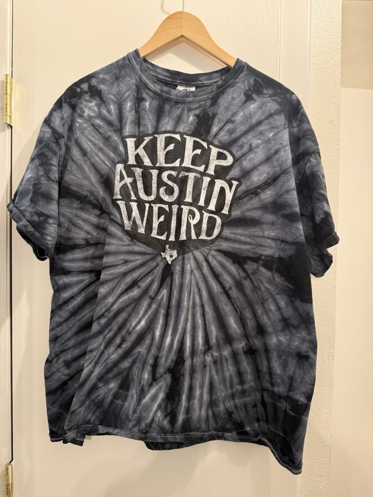 Keep Austin Weird XL Black Gray Tie-Dye Graphic Crew Neck Short Sleeve T-Shirt