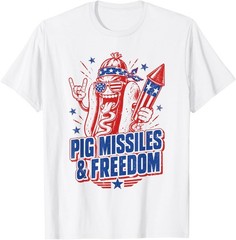 4th of July Hotdog Pig Missiles and Freedom Patriotic BBQ T-Shirt