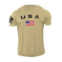 Men’s Casual USA Flag T-Shirt Breathable Light 100% Cotton T-Shirt Size L-6XL US