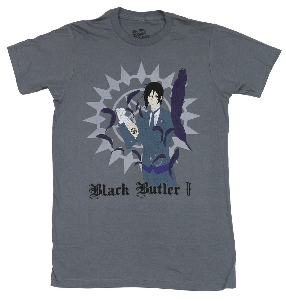 Black Butler Mens T-Shirt – Sebastian Removing Glove Amongst Feathers