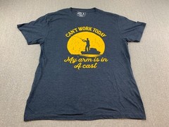 Crazy Dog Fishing T-shirt Men L Gray Blue Can’t Work Today, My Arm is in a Cast