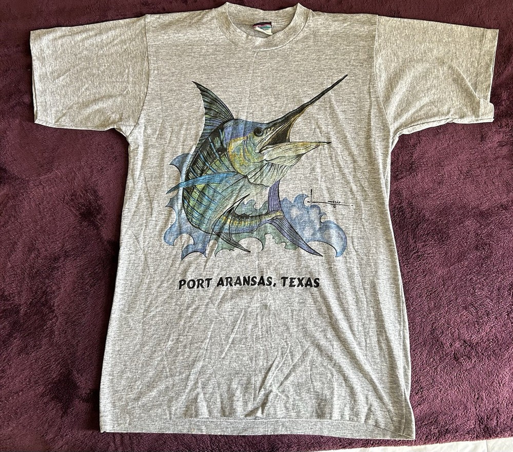 Vintage 90s Guy Harvey Marlin Shirt Port Aransas Texas Single Stitch L(Fits M)