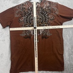 Vintage Affliction T-Shirt Mens XL Brown Los Angeles Cross Goth Wings Grunge Y2K