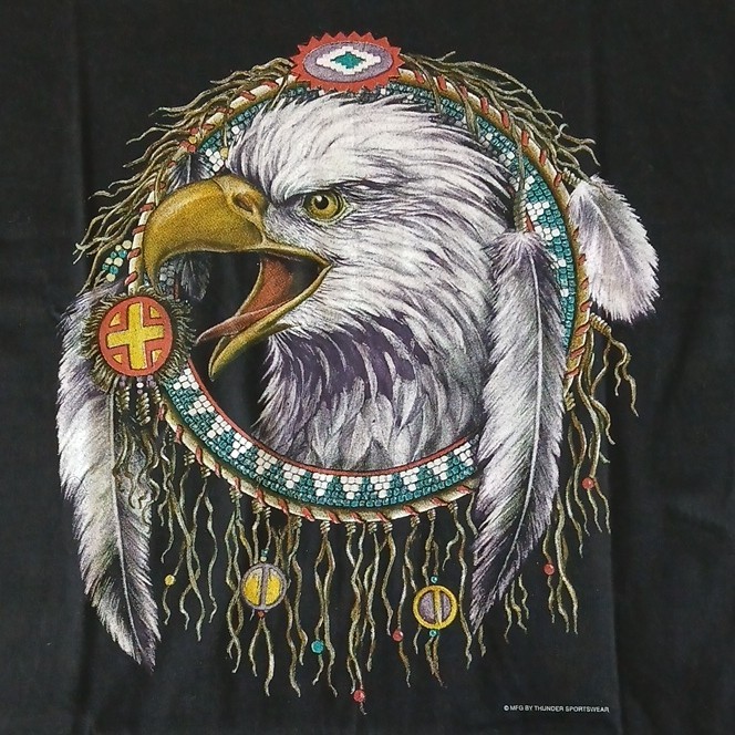 Vintage Thunder Sportswear Eagle Graphic T Shirt Black [L]