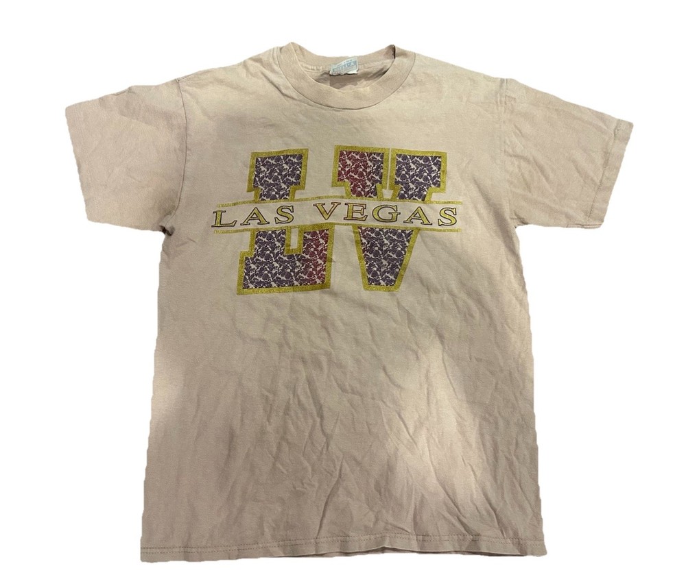 Vintage Hanes Beefy-T Las Vegas LV T-Shirt Men’s Medium Tan Graphic Tee