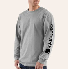 Men’s Gray Long Sleeve Work T-Shirt Logo Sleeve Cotton Workwear Tee Size XL