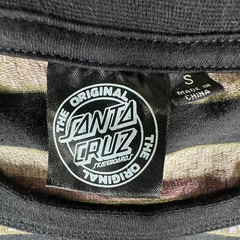Santa Cruz T-Shirt Mens Size S Black Multi Striped Checkered Long Sleeve Cotton