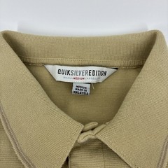 Vintage Y2K Quiksilver Polo Shirt Men Medium Beige Striped Ribbed Edition Surf
