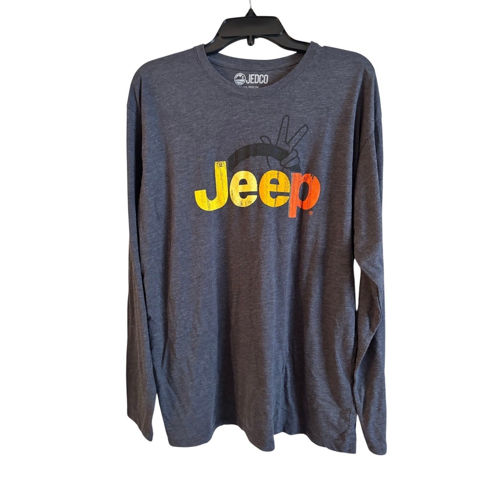 Jedco Jeep Men’s 100% Cotton Long Sleeve T Shirt Logo Gray Size XL Crewneck