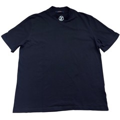 LV Mock Neck Logo T-Shirt Navy Blue Embroidered LV Italy RM181 Lux L
