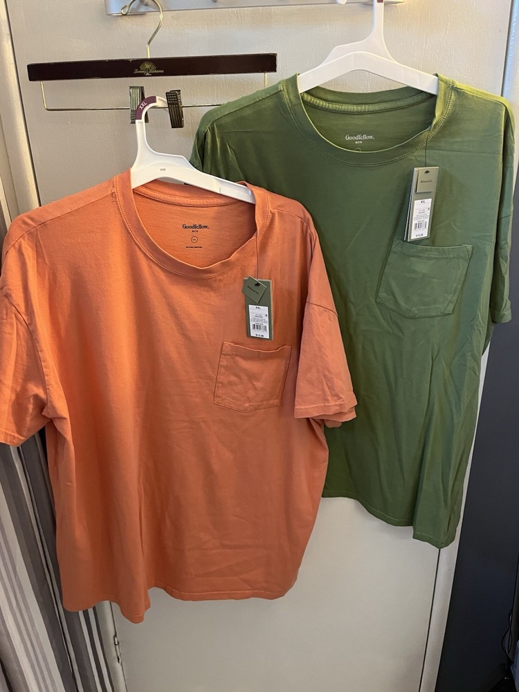 Goodfellow & Co Men’s Relaxed Fit Pocket T-Shirt XXL Orange Green 2-Pack