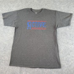 Active Shirt Mens Large Gray Crew Neck Short Sleeve Graphic Stretch Pullover