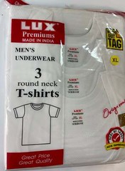LUX PREMIUM JALI 100% COTTON MEN`S TEXTURED T- SHIRT WHITE PACK OF 3 PCS