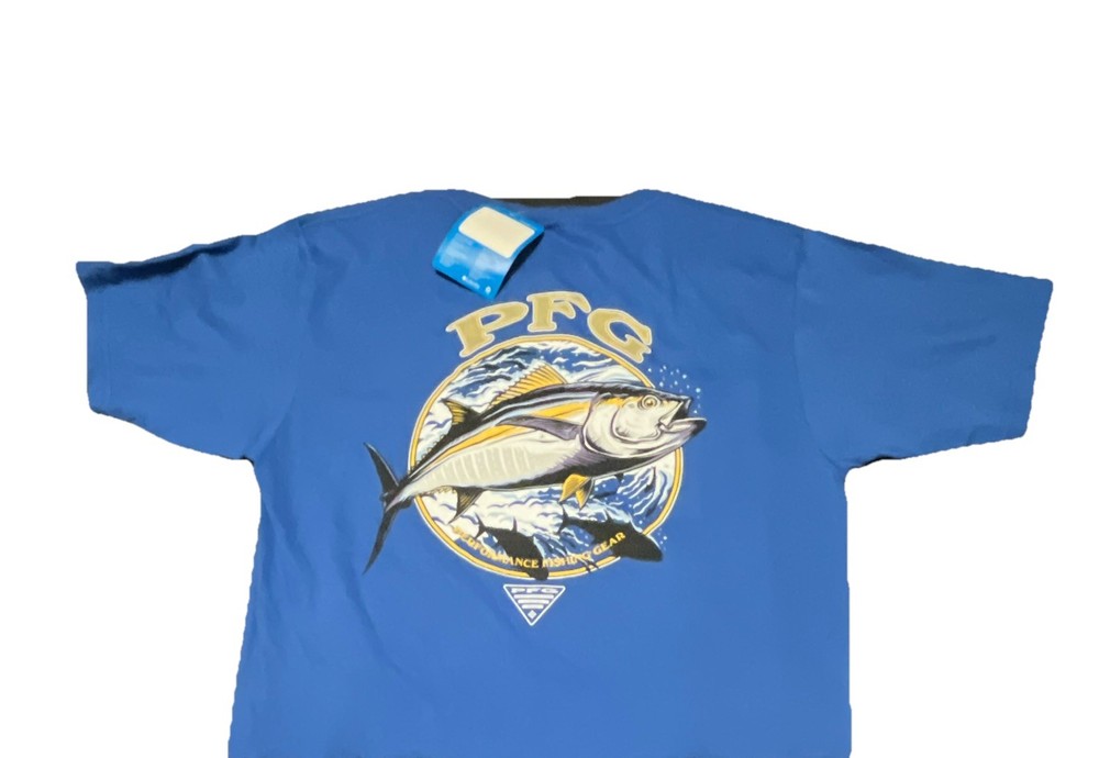 Columbia Men’s blue M PFG Fish Graphic Logo Crew Neck Short Sleeve T-Shirt