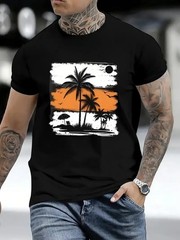 Palm Tree Graphic T-Shirt Tropical Beach Summer Vacation Casual Tee