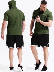 Men’s Running Shirt Mesh Workout Athletic Shirts with Hoods,5084,3 Pack,Black…