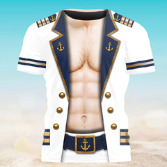 Captain Costume T-Shirt 3D Muscle Sailor Halloween Cruise Funny Shirt(S-5XL)