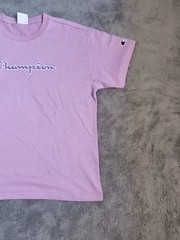 Champion T-shirt L Pink Antique T-shirt Big Logo Spellout Embroidered Shirt