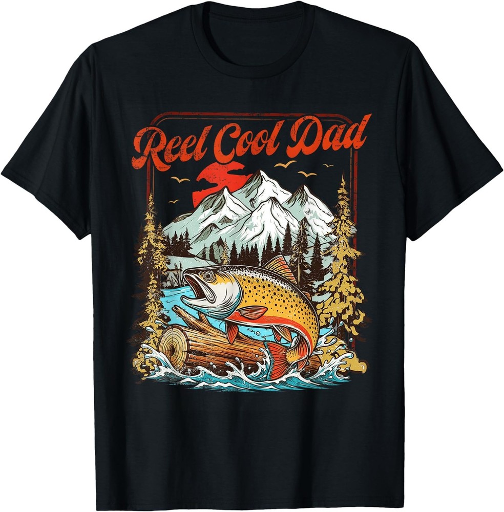 Reel Cool Dad Trout Fishing Vintage Outdoor Art Father’s Day T-Shirt