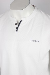 Guess Men’s Ricardo Short Sleeve Slit Henley T Shirt Pure White Textured