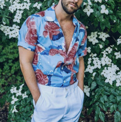 Mens Hawaiian Shirt Floral Palm Tree Sunset Surf Beach Sea Holiday Stag Dance