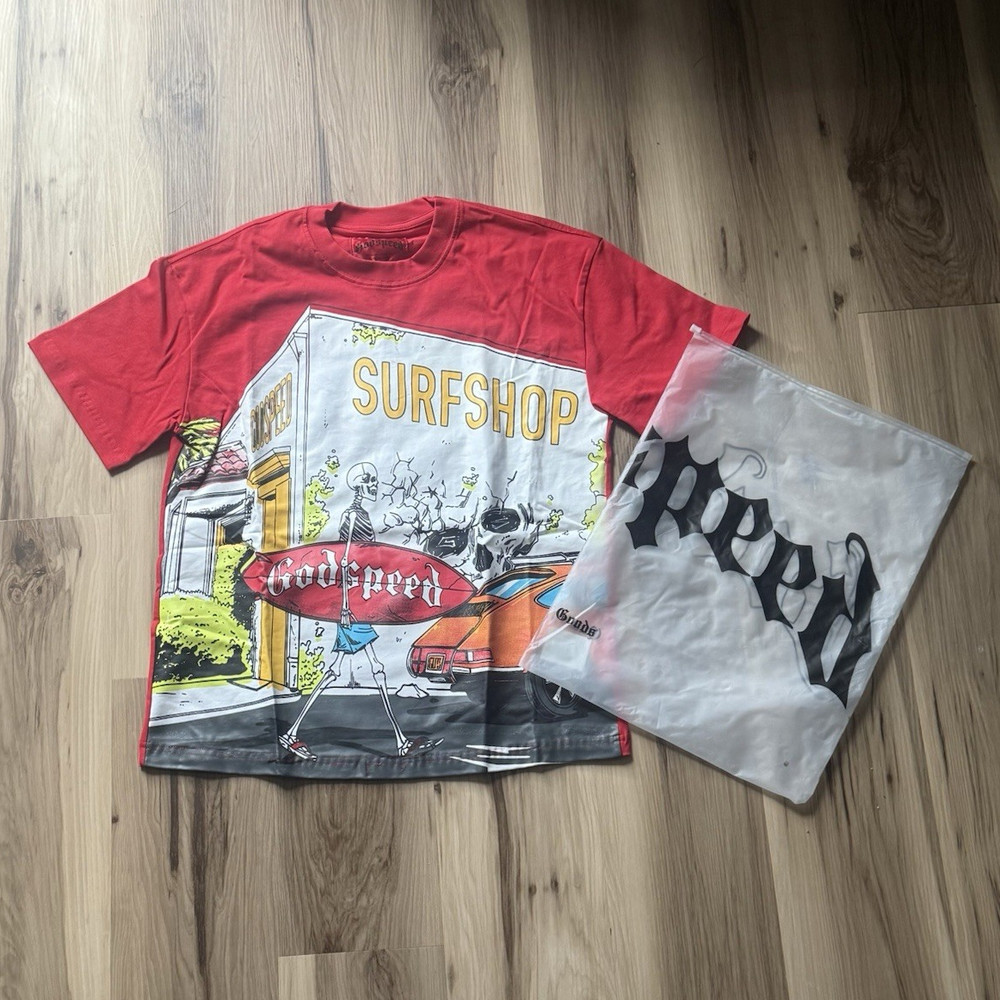 Godspeed Men’s Surfshop Red Graphic Logo T-Shirt Size M Regular Crew Neck